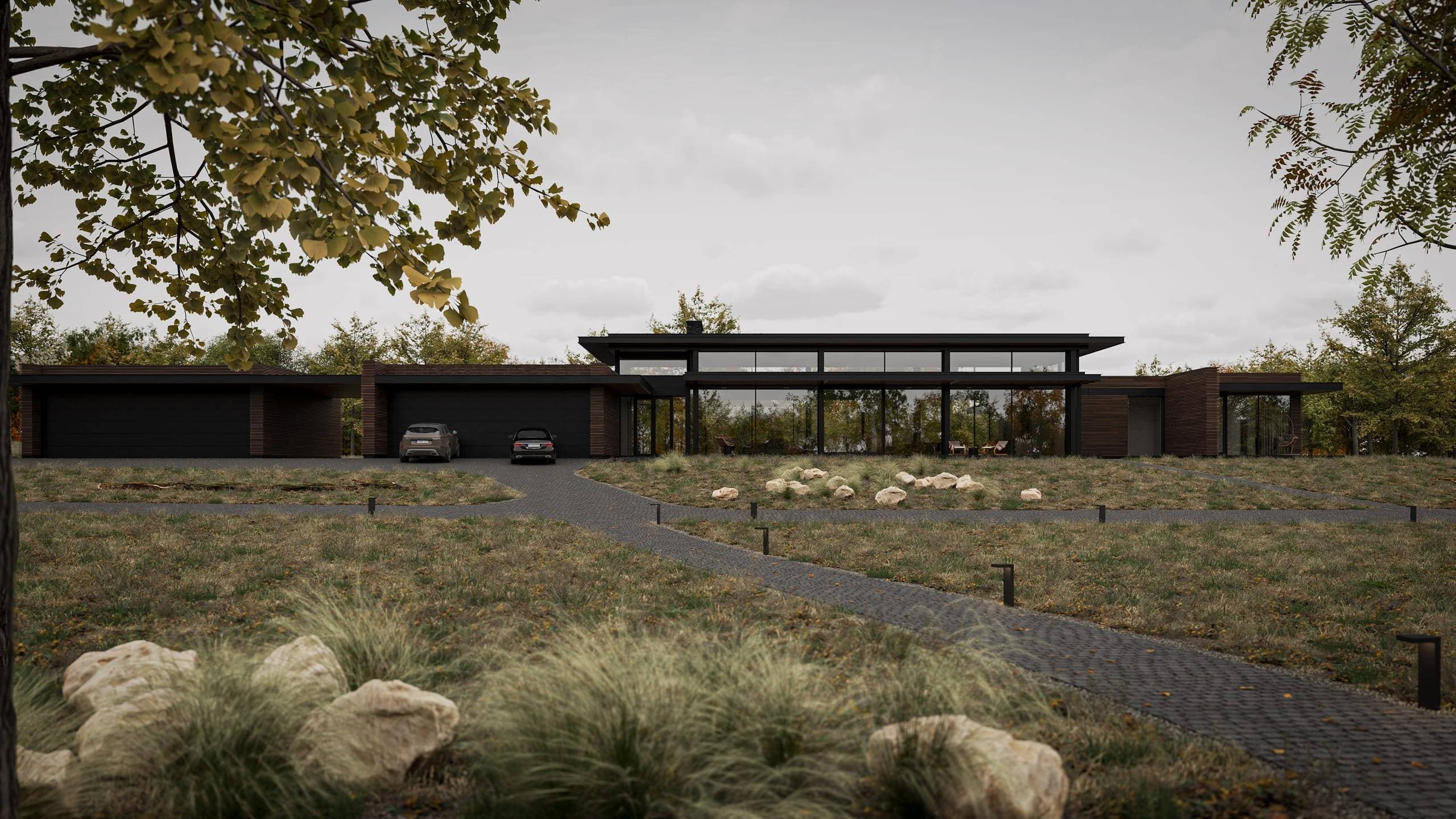 Holiday Homes on the Peninsula — render of the approach path winding through grasses