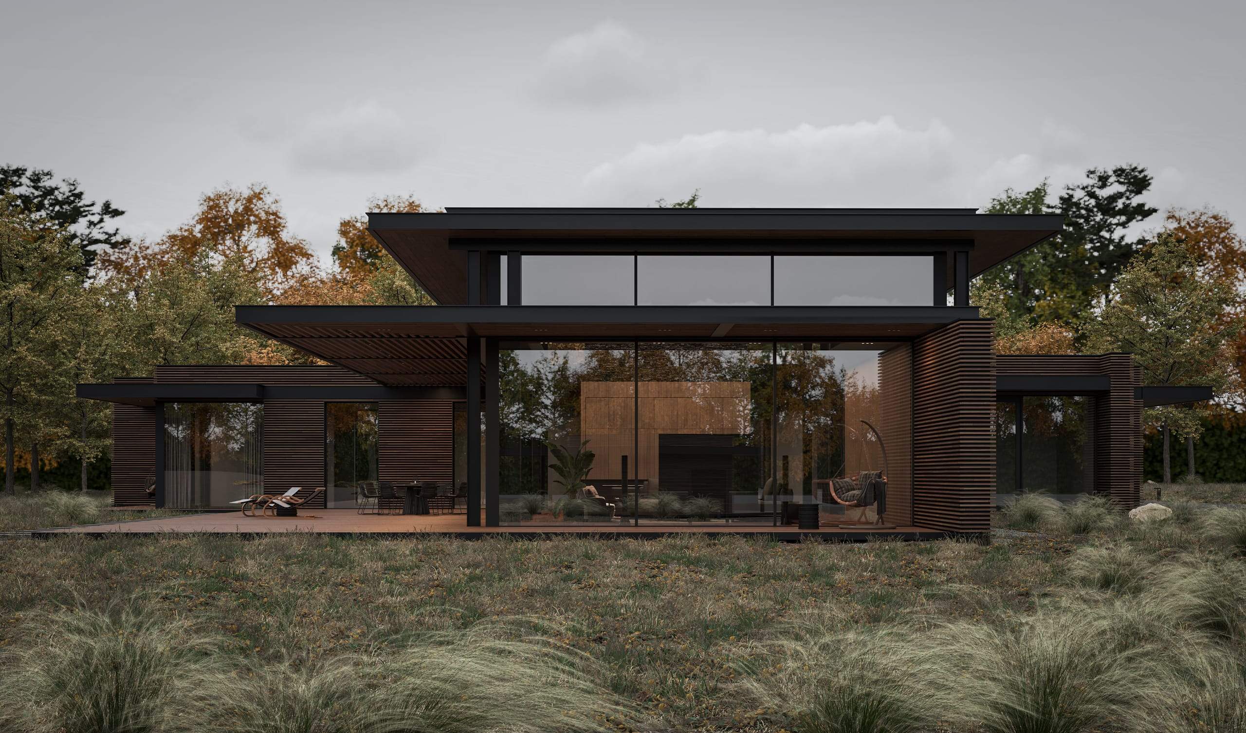 Holiday Homes on the Peninsula — render of the clerestory elevation under an overcast sky